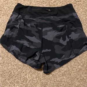 Athleta Girl Black and Gray Camo Athletic Shorts Run the World 3” shorts.